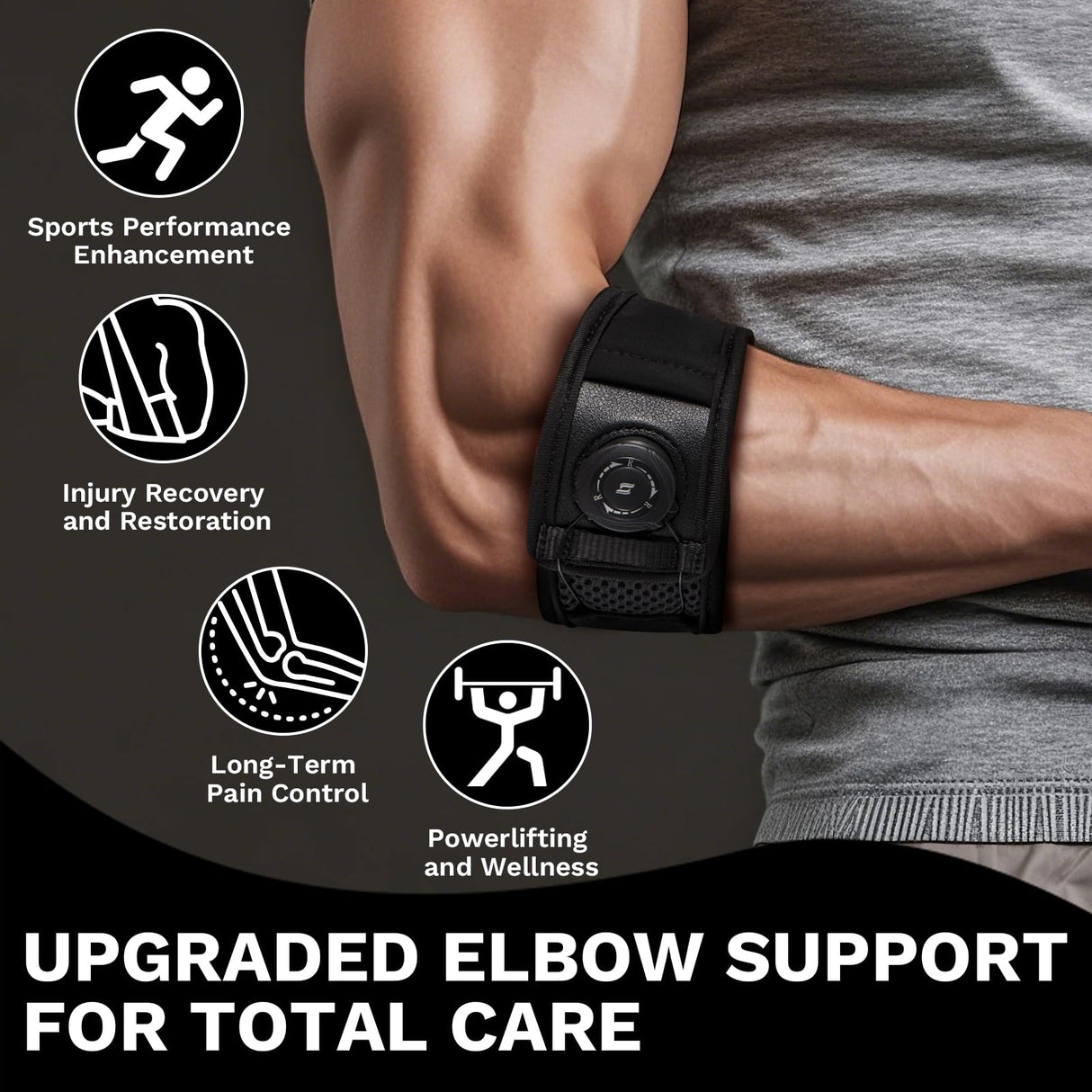 Tennis Elbow Brace for Men & Women, Elbow Brace for Tendonitis and Tennis Elbow and Golfer's Elbow, Adjustable Elbow Strap (Black, One Size Regular)
