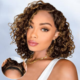 Eyefanniy Glueless Wigs Human Hair pre plucked Pre Cut Blonde Highlights Short Curly Bob Lace Front Wigs for Black Women 4x4 Lace Closure Wig with Elastic Band for Beginners 10 Inch