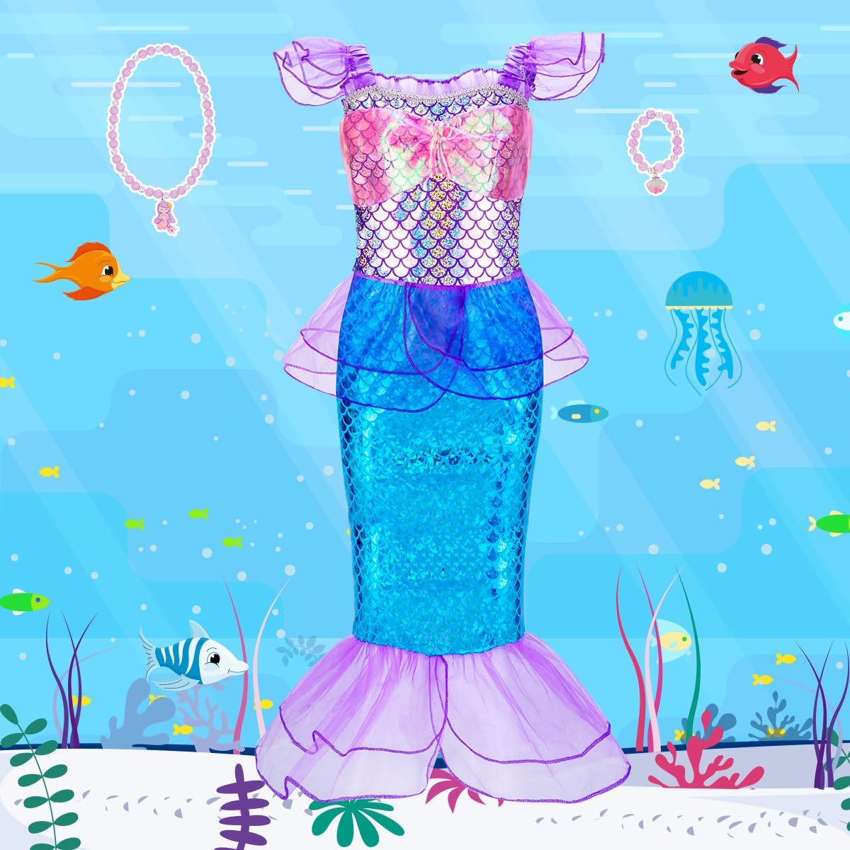 Meland Princess Dress Up - Dress Up Clothes for Girls with Princess Toys, Christmas Birthday Gift for Girls Age 3-8 Year Old (4 Princess with Bag)