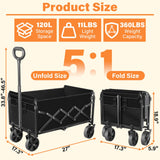 Wagons Carts Foldable,360lbs Collapsible Wagon with Wheels, Foldable Wagon