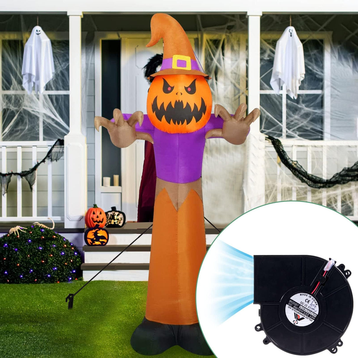 Set of 2 Inflatable Replacement Fan Blower 12V 1.2 A Mini Air Blower with 6 LEDs for Christmas Inflatables Costume,Inflatable Fan Blowers for Thanksgiving Yard Blow up 6FT Christmas Decorations