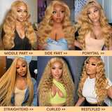 Honey Blonde Wig Human Hair 200% Density 13x4 Blonde Wig Human Hair Body Wave Lace Front Wigs Human Hair Pre Plucked Colored 27# Lace Frontal Wigs 24 Inch