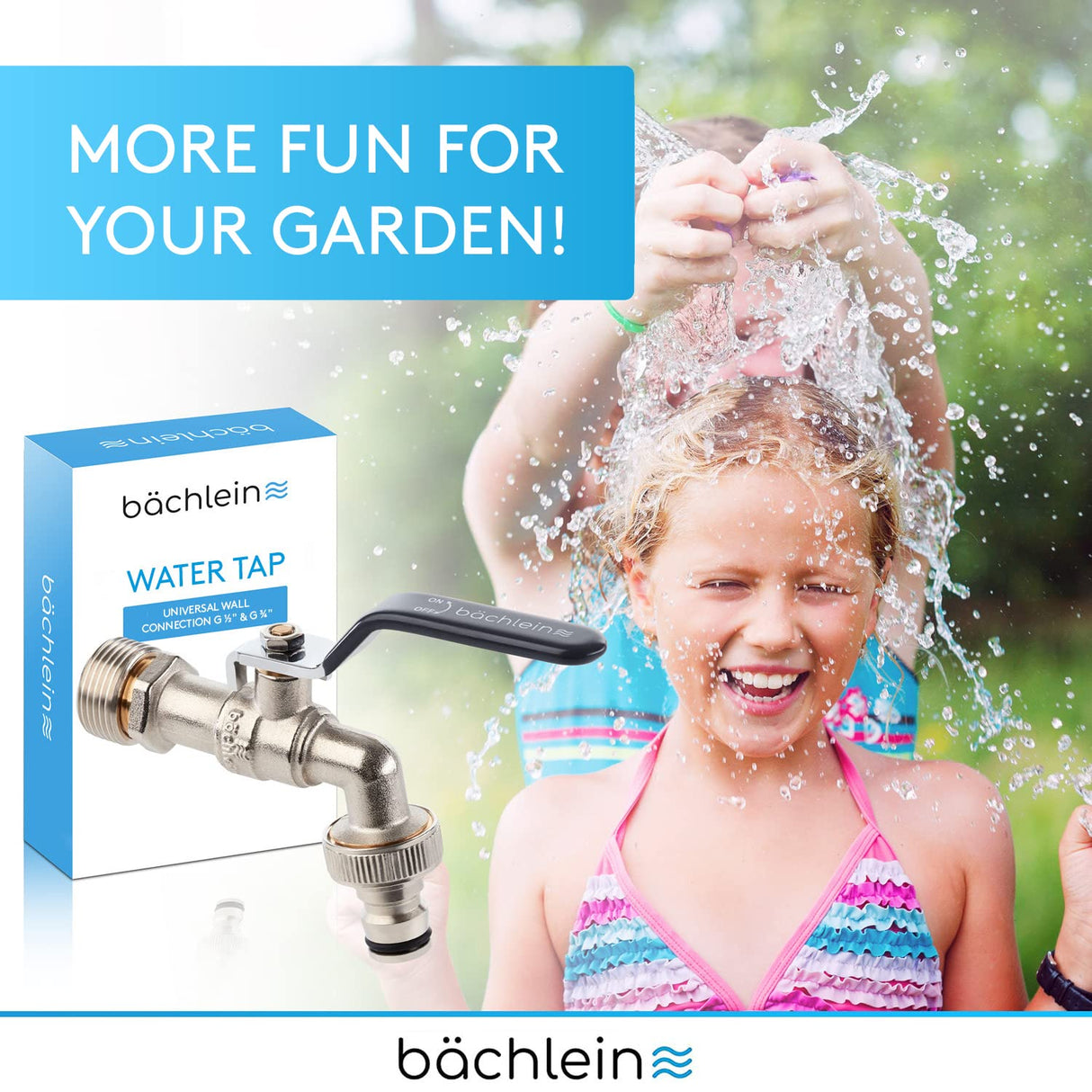 Bächlein Universal Water Tap for the Garden [Anthracite] incl. 2 Hose Connections - Noble Ball Valve with 1/2 and 3/4 Inch Connection, Outlet Tap Outside
