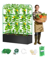 Cucumber Trellis with for Climbing Plants, Garden Trellis with Grow Bags, Metal Plant Trellis with Garden Netting for Vegetables Flowers Fruits (U-4 Arches)