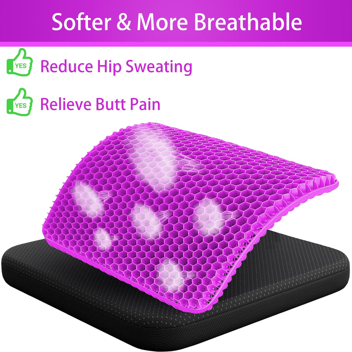 KYSMOTIC Gel Seat Cushion for Long Sitting (Super Large & Thick), Soft & Breathable, Gel Cushion for Wheelchair, Gel Chair Cushion for Hip Pain, Gel Seat Cushion for Office Chair