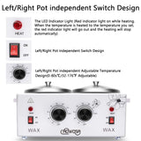 Double Wax Warmer Professional Electric Heater Machine for Hair Removal, Dual Pot Paraffin Facial Skin Body SPA Salon Equipment With Adjustable Temperature Set