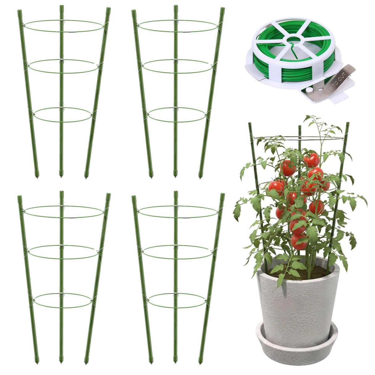 TOCCYARD 4 Pack Plant Support Tomato Cages for Garden, 18 Inches Small Tomato Cages and Supports with Adjustable Rings for Garden Pots, Plant Stakes Tomato Trellis Rings for Climbing Plants