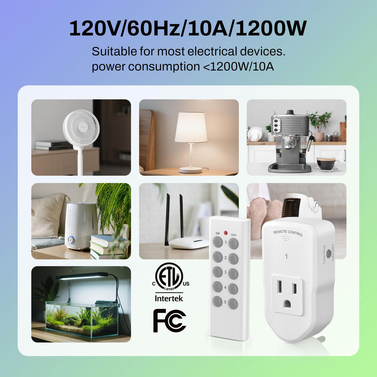 BN-LINK Wireless Remote Control Electrical Outlet Switch for Lights, Fans, Christmas Lights, Small Appliance, Long Range White (Learning Code, 5Rx-2Tx) 1200W/10A