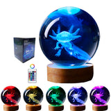 axolotl lamp,3.15 inch 3D K9 Crystal Ball Axolotl Night Light with Wooden Base,16 colors change,remote control,color box,Birthday Christmas axolotl Gift
