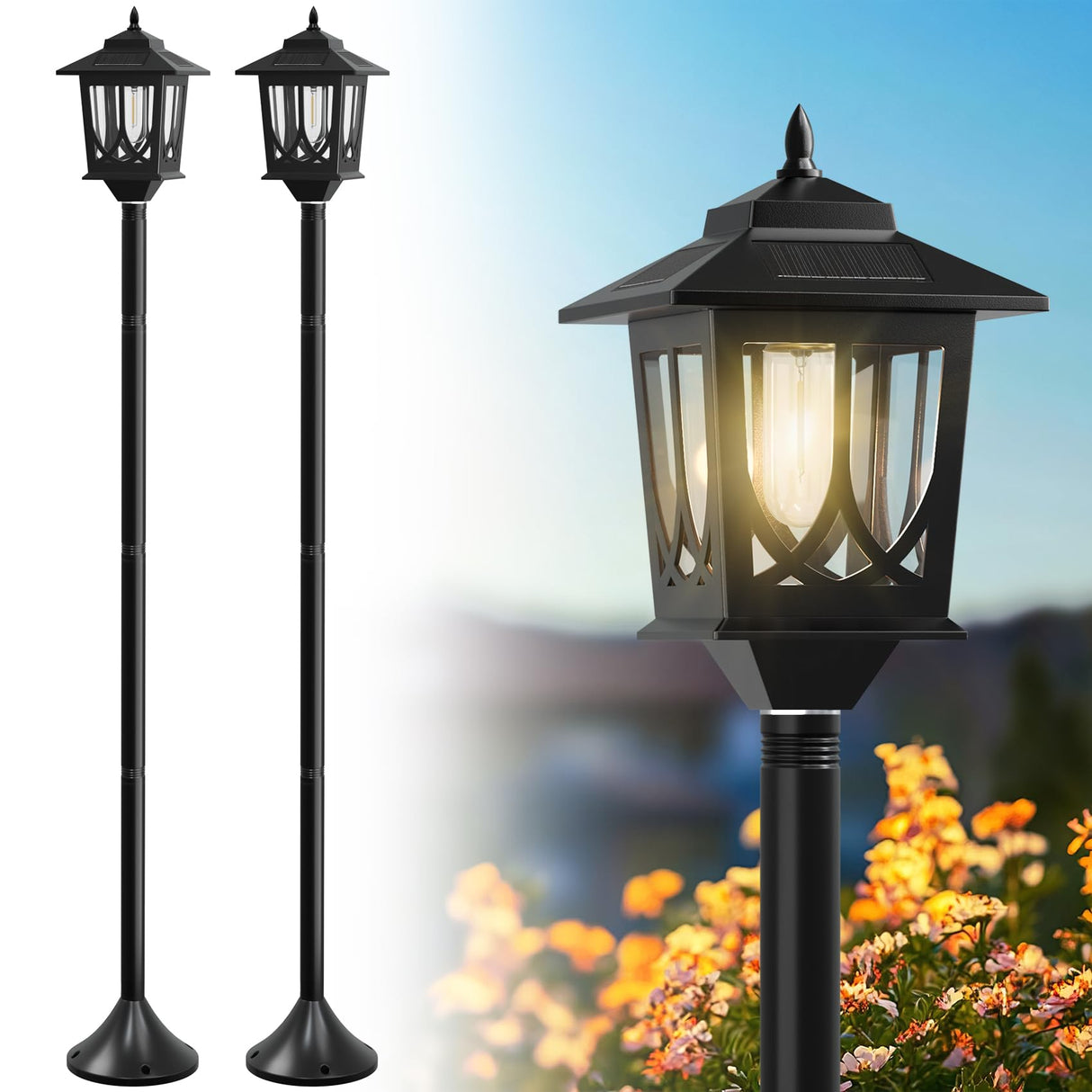 Joyoowild 63" Solar Lamp Post Light 2 Pack, Solar Light Posts for Outside Waterproof, Outdoor Lamps for Patio, Backyard, Front Porch Decor, Warm White, Replaceable Bulb