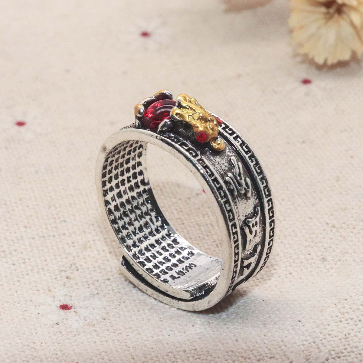 HETICA Feng Shui Pixiu Mantra Amulet Lucky Adjustable Ring