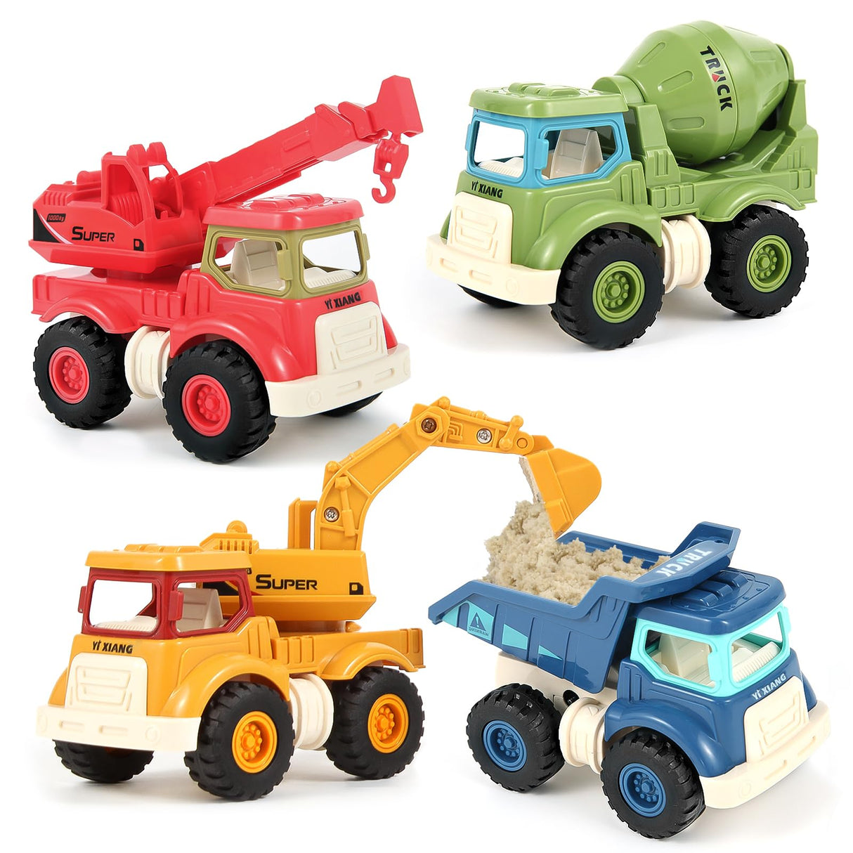 Olbyefly Construction Toys for 2 3 4 5 Years Old Boys Girls Kids Toddlers, Sandbox Excavator Toy Construction Truck Toys Vehicles Dump Crane Cement Mixer Truck, Christmas Birthday Gifts