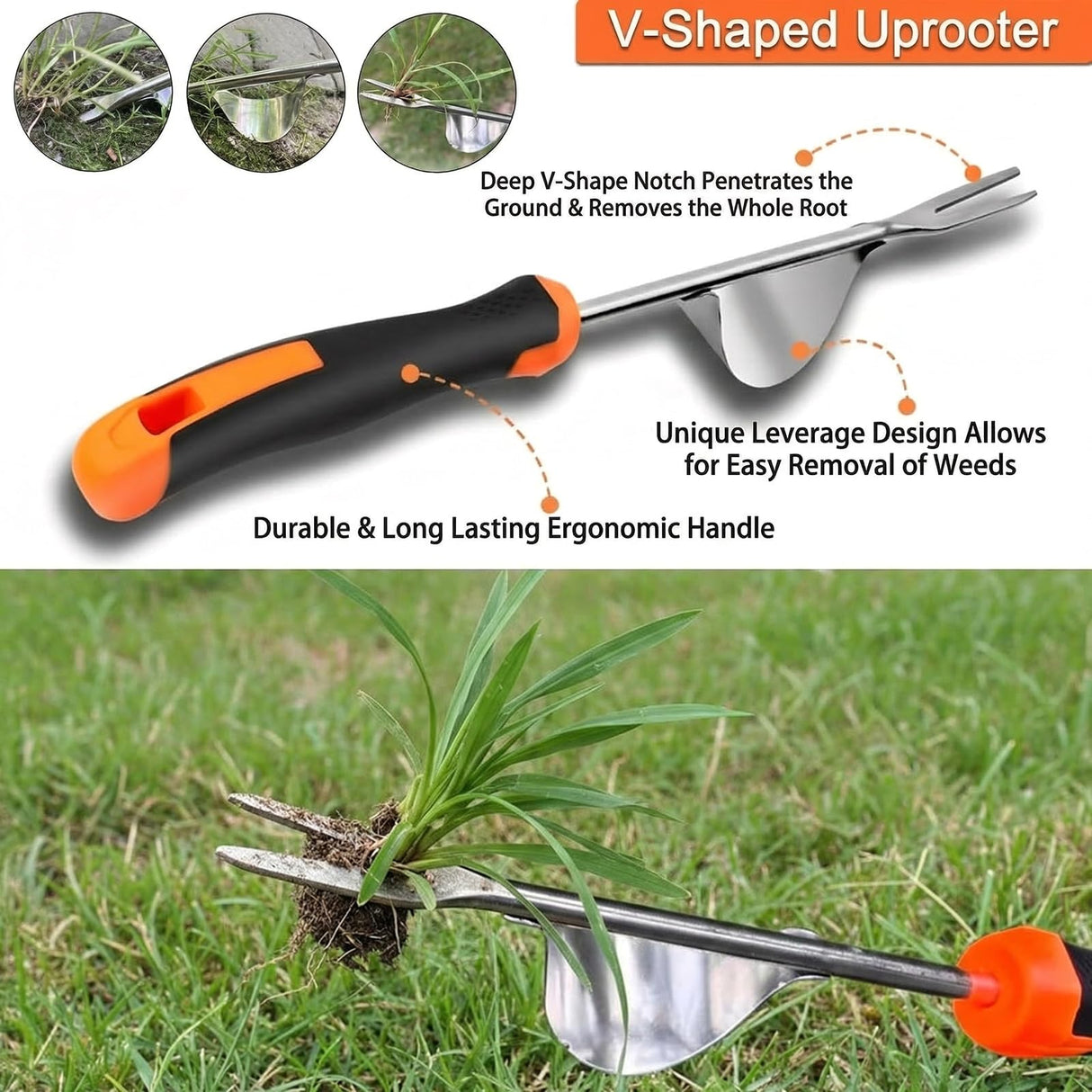 Weed Puller Tool Set, 3 Stainless Steel Hand Weeders for Lawn and Garden