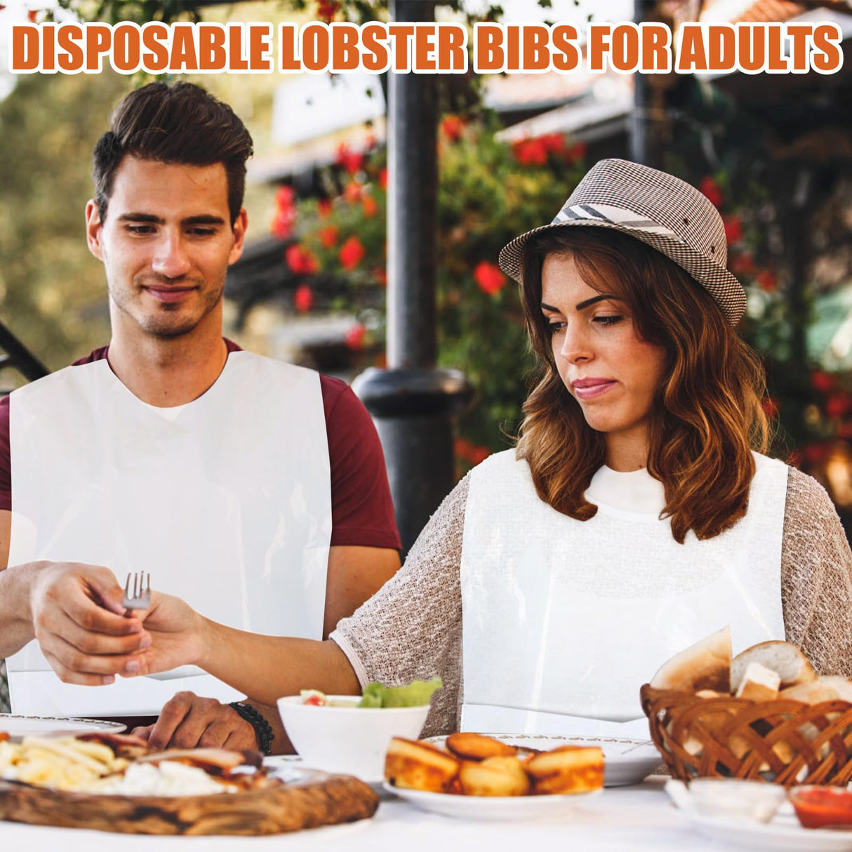Nonley Disposable Adult Bibs 100 Pack - Disposable Dining Bibs for Adults - Waterproof Oil-Proof Plastic Bib for Elderly Women and Senior Men Eating