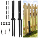 TOPZEA 2 Pack Fence Post Repair Kit, Heavy Duty Steel Stabilizer Stakes, Ground Anchors Spike to Fix Leaning/Tilted/Broken Wood Posts, Metal Support for Garden & Yard Fencing, Black