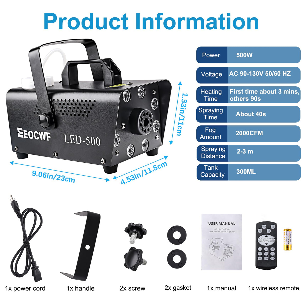 Upgraded Fog Machine, Mini Smoke Machine 2000CFM Fog Output 8 LED 13-colors Lights with Wireless Remote Support Timing, 500W Auto Spray Fogger for Christmas Halloween Party DJ Show Wedding Indoor Use