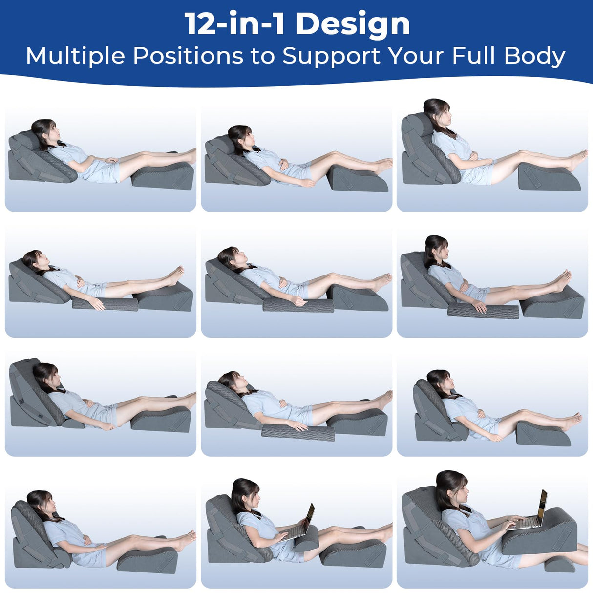 KingPavonini 4PCS Bed Wedge Pillow Post Surgery, Orthopaedic Sleeping Wedge Pillow Set for Neck, Back and Leg Pain Relief, Acid Reflux, GERD, Wedge Pillow for Sleep Apnea with Travel Bag