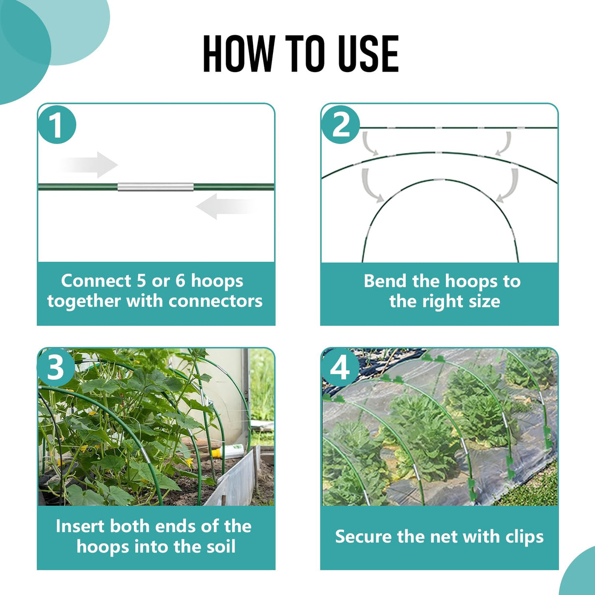 BOTINDO Garden Hoops for Raised Beds 36Pcs, 6 Sets of 8FT Long Greenhouse Hoops Grow Tunnel Rust-Free Fiberglass Support Hoops Frame for Garden Netting Fabric Shade Cloth Row Cover (36 PCS)