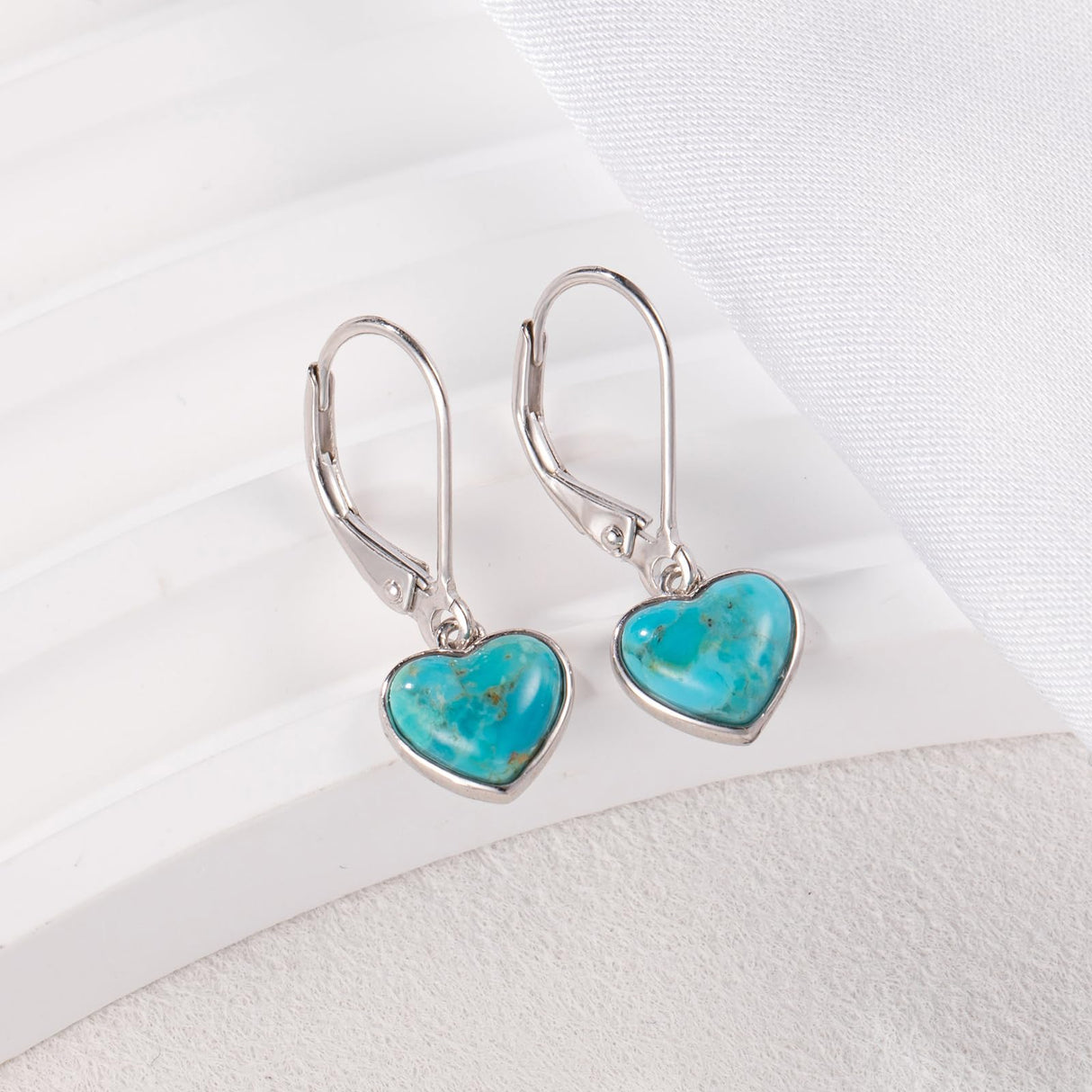 Phyonio Heart Natural Turquoise Earrings for Women - Top AAA Grade, Hypoallergenic 925 Sterling Silver Leverback Dangle Earrings, Trendy Jewelry Gifts