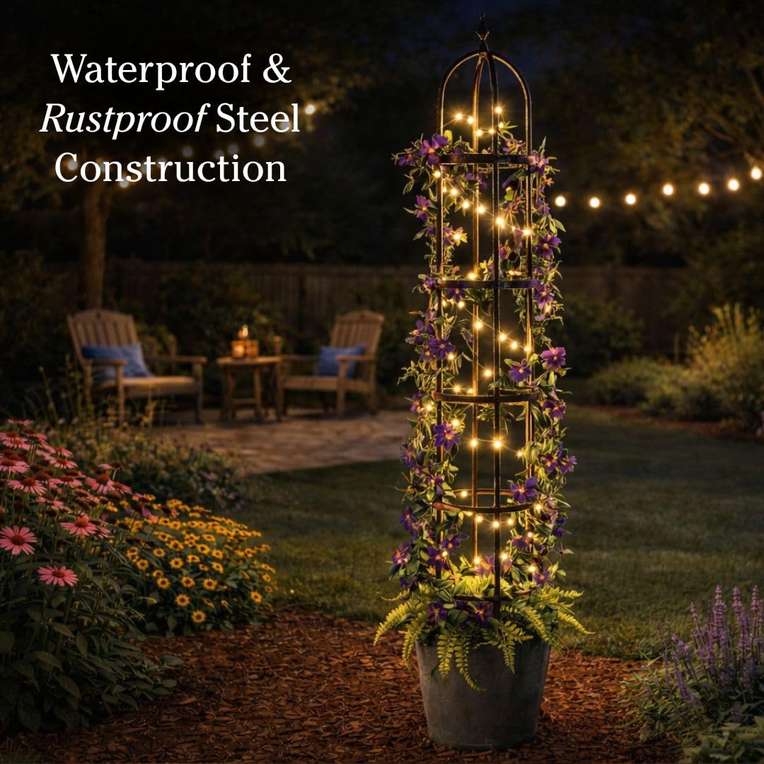 Plow & Hearth Metal Garden Obelisk | Indoor/Outdoor | Powder-Coated Steel | Trellis for Climbing | Floral Pattern | 11" Dia. x 7'H | Bronze