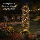 Plow & Hearth Metal Garden Obelisk | Indoor/Outdoor | Powder-Coated Steel | Trellis for Climbing | Floral Pattern | 11" Dia. x 7'H | Bronze