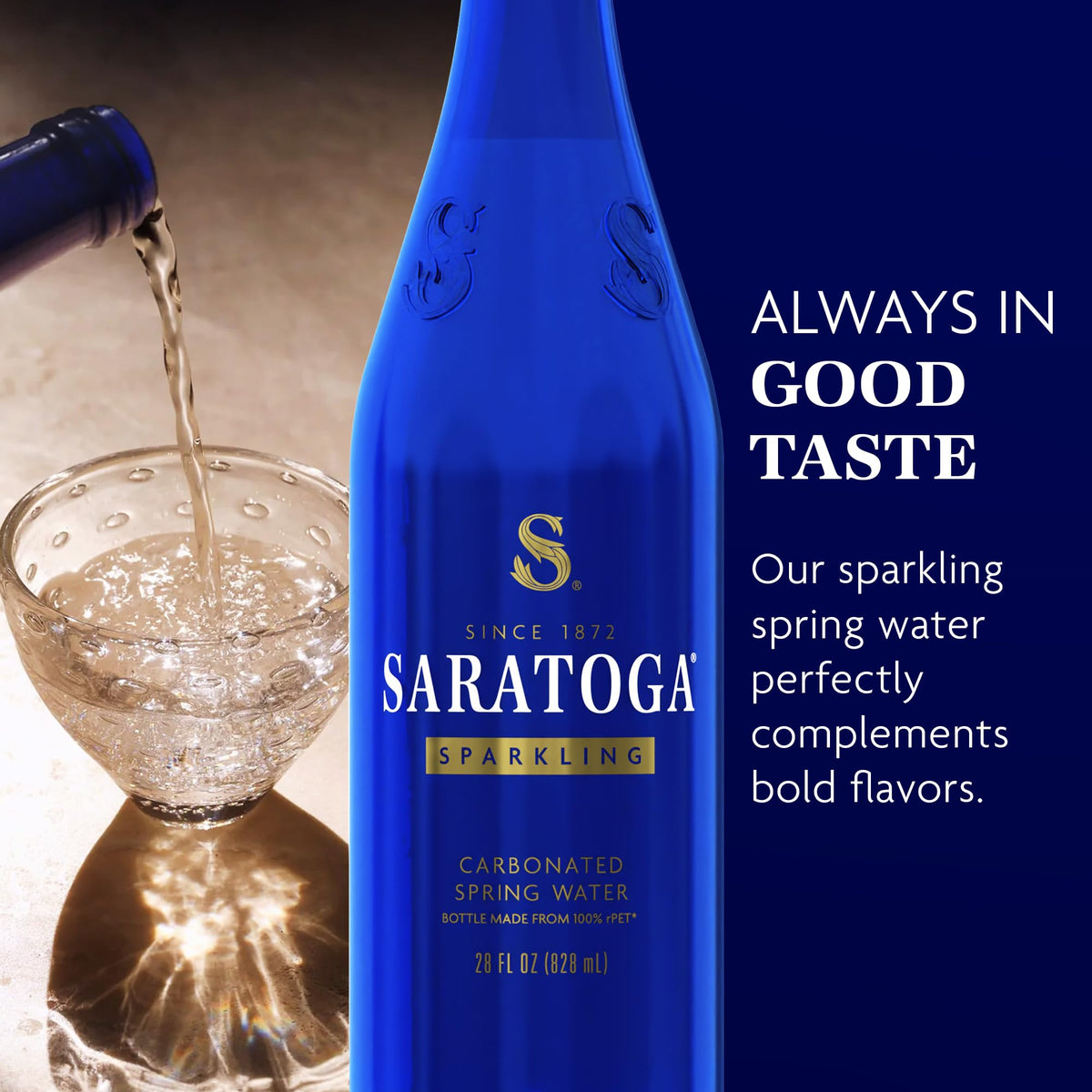 Saratoga Sparkling Water Bottles, 12-Pack – Carbonated Spring Bottled Water – Recycled PET Plastic Bottles – 28 Fl Oz
