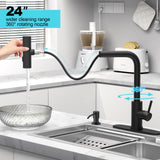 AVSIILE Matte Black Waterfall Kitchen Faucets with Pull Down Sprayer & Soap Dispenser, Single Hole & Handle, Pull Out Tap, Stainless Steel Sink Faucet, Suitable for Farmhouse Camper Laundry Rv Bar