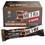 MET-Rx Big 100 Protein Bar, Meal Replacement Bar, 30G Protein, Salted Caramel Brownie Crunch, 9 Count, 3.52 Oz.(Packaging may vary)