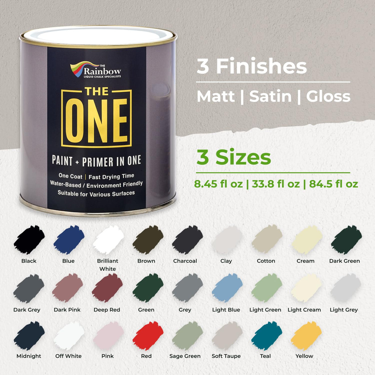 THE ONE All-In-One Paint & Primer - Soft Taupe Matte, 33.8 Fl Oz/1 L | 1 Coat Formula | Easy Indoor & Outdoor Decorating for Home & Garden Walls, Floors & Furniture | Water-Based & Low VOC