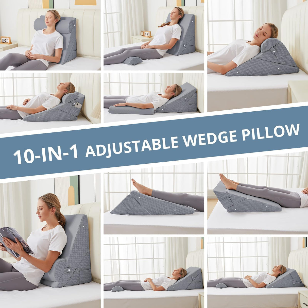 Sasttie Wedge Pillow for Headboard, Adjustable Bed Wedge Pillow Set with Orthopedic Memory Foam Neck Cushion – for Acid Reflux, Neck & Back Support, and Post-Surgery Recovery, Dark Grey