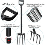 Lcokeiy Pitch Fork, Metal Broadfork Garden Tool Long Handle, 4 Tine Mulch Hay Manure Digging Bedding Hay Potato Garden Fork Shovel for Gardening Loosening Soil Compost