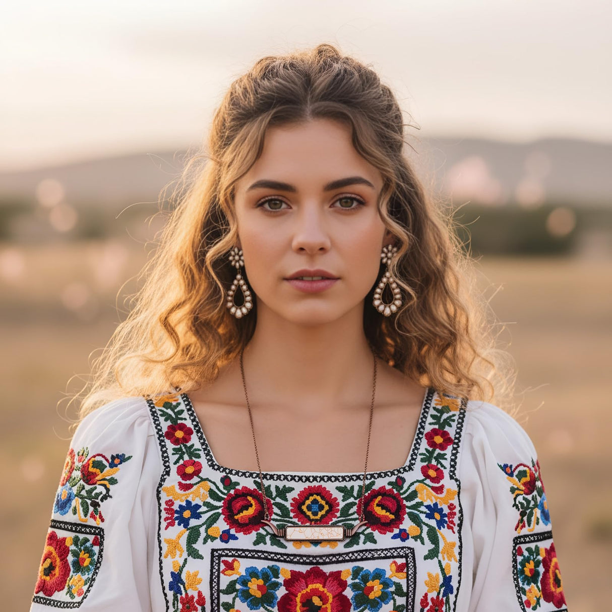 Misdary 3 Pcs Rustic Western Jewelry for Women Cowgirl Jewelry Set Turquoise Necklace Earrings Cuff Bangle Bohemian Bracelet for Women
