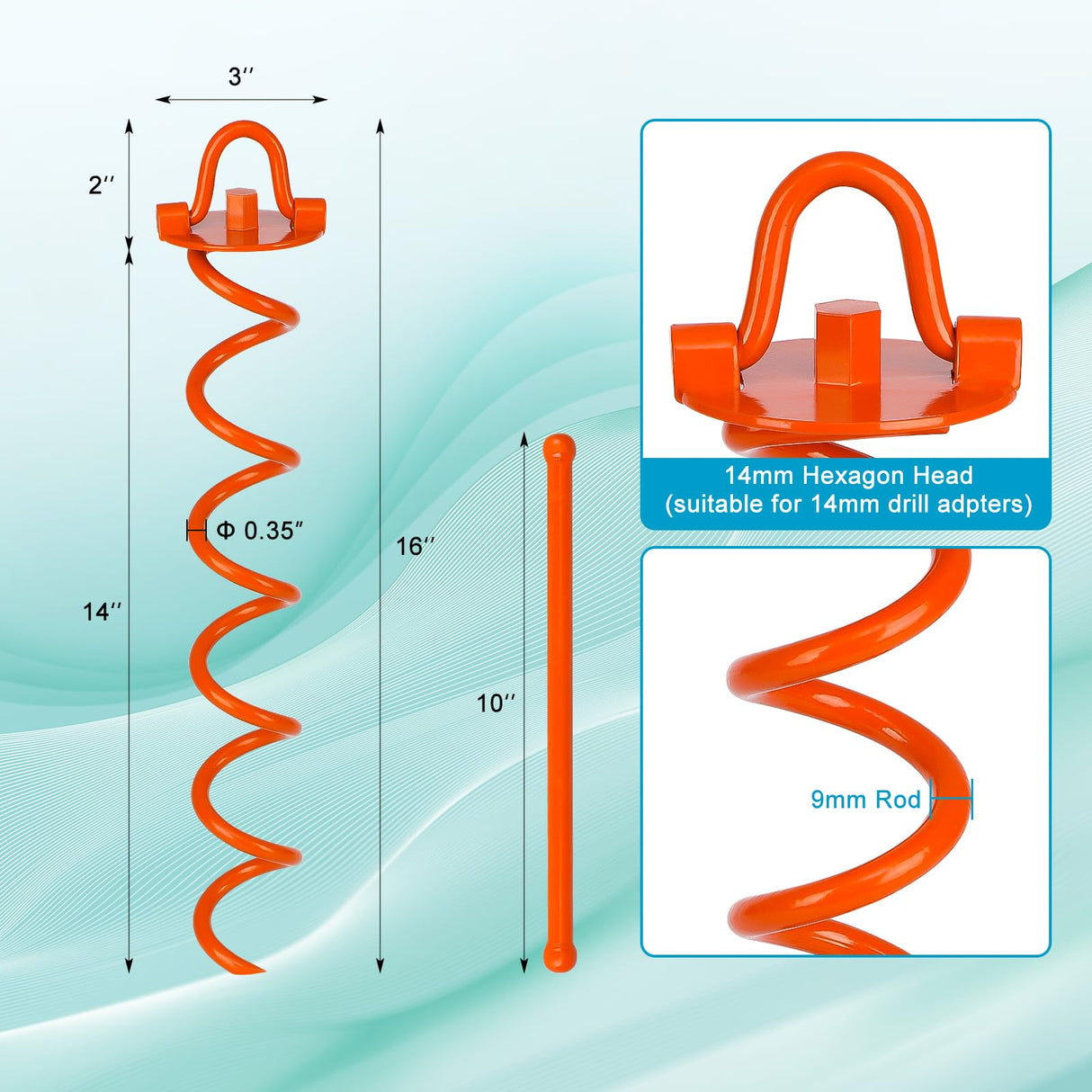 FEED GARDEN 16 Inch Spiral Ground Anchors Heavy Duty Screw in Spiral Stakes, 4 Pack Folding Ring Ground Stakes for Securing Dogs,Tents, Trampolines, Canopies, Swing Sets, Orange