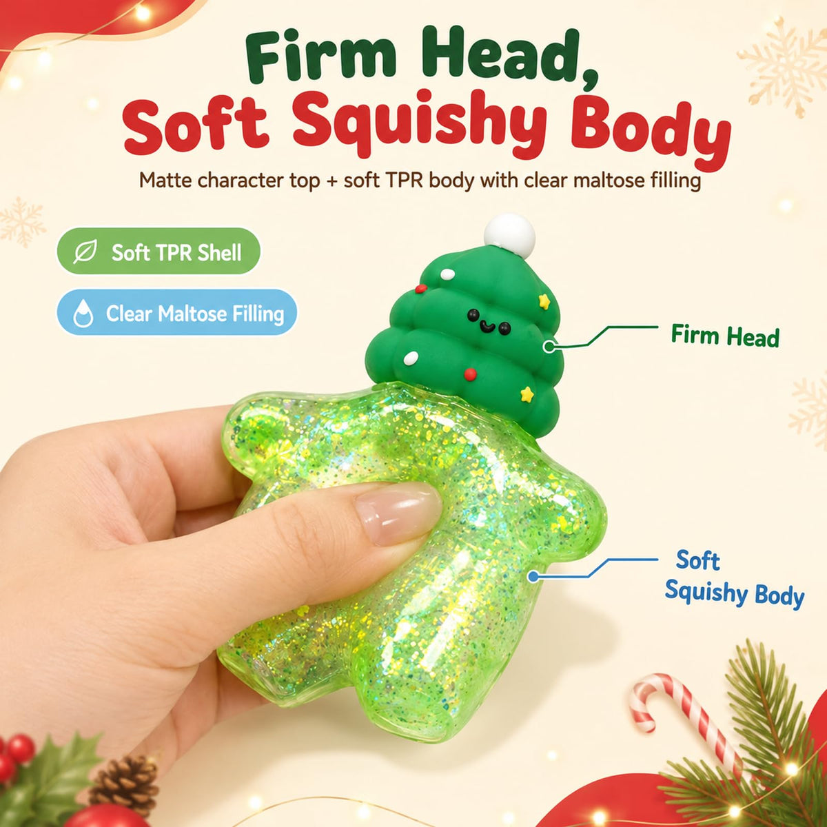 4Pcs Christmas Squishies Toy, Shiny Slow Rising Squeeze Squishy Toys with Soft Body, Fidget Stress Ball, Santa, Snowman,Reindeer,Christmas Tree, Stocking Stuffers, White Elephant Gift for Kids Teens