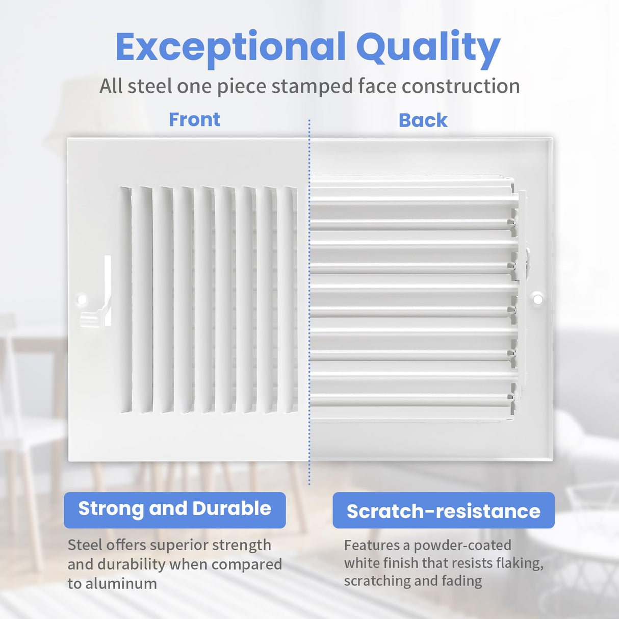 10 x 6 Inch [Duct Opening] Air Vent Covers for Wall or Ceiling - High Airflow 2 Way Steel Ventilation - Adjustable Wall/Ceiling Register, 11-3/4 Inch x 7-3/4 Inch [Overall Dimensions]