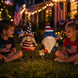 HONGLAND Solar Patriotic Gnomes Garden Stakes - 4th of July Decorations 25" American Flag Garden Gnomes Outdoor Decor for Outdoor & Memorial Day Yard Art 2 Pack