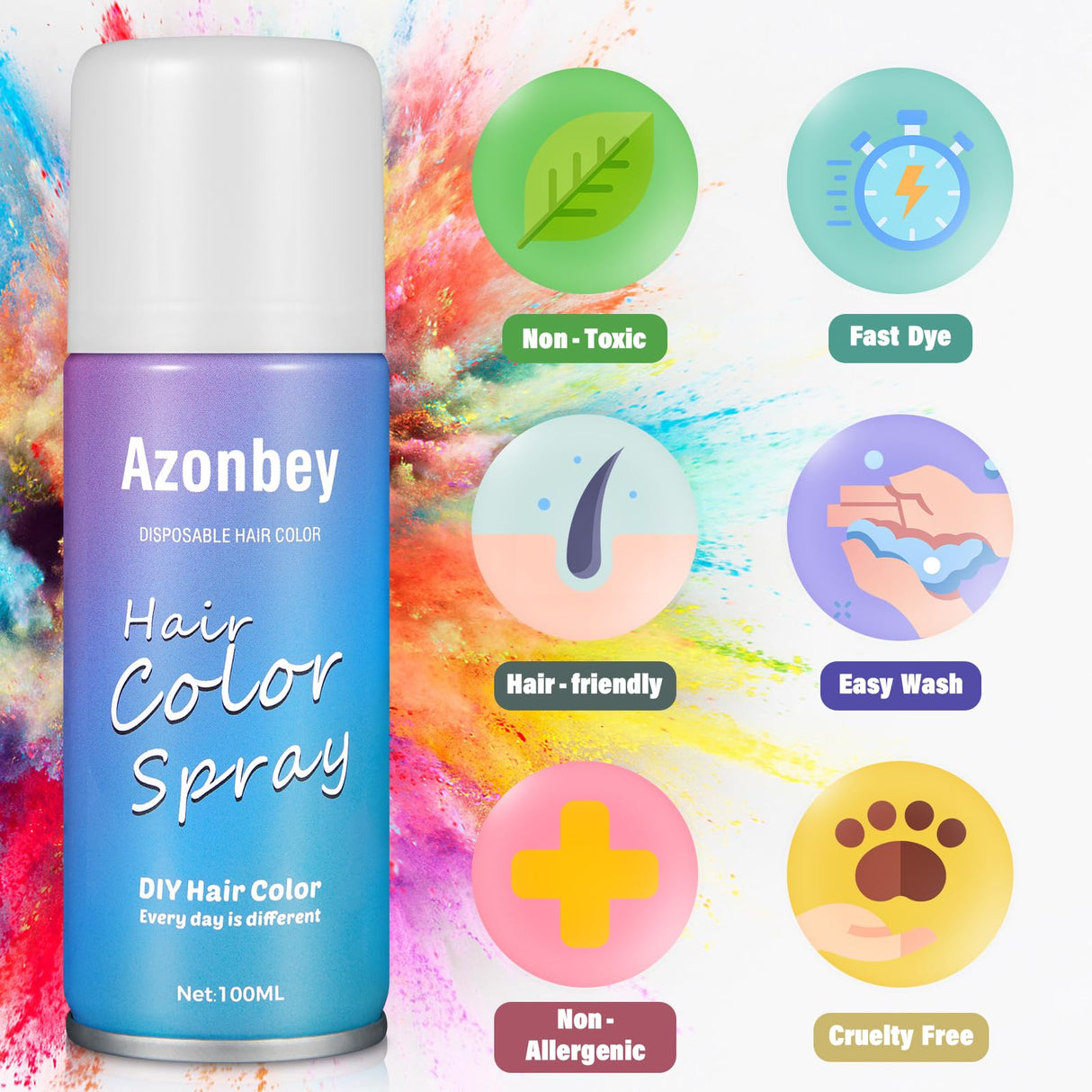 Temporary Hair Color Spray for Kids Women Men, Non-Sticky Root Touch Up Hair Color Dye, Non-Damaging Hair Dye HairSpray,Instant Vivid Colored Hair Spray for Halloween,Party,Cosplay,Christmas (Purple)