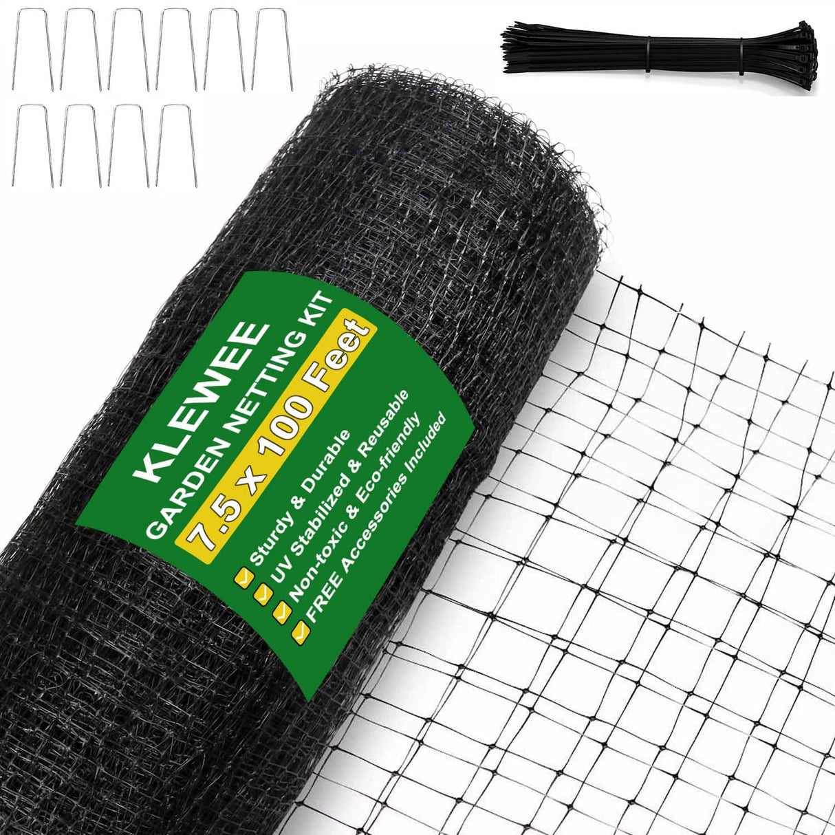 KLEWEE Bird Netting, 7.5 x 100 FT Heavy Garden Netting Deer Netting Fence