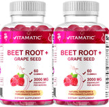 Vitamatic Beet Root Gummies - 3000mg Equivalent Per Serving - 60 Gummies - Made with Vitamin B6, B12, Grape Seed, Pomegranate & Nicotinamide (Pack of 2)