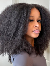 ISEE Wear and Go Glueless Wig Afro Kinky Curly Lace Front Wigs Human Hair 7x5 HD Lace Afro Curly for Women Lace Pre Cut Glueless Wigs Human Hair Pre Plucked 16 Inch
