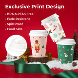 Fit Meal Prep 50 Pack 12 oz Christmas Disposable Coffee Cups with Lids, Premium Paper To Go Paper Cups, Leak Proof Hot Coffee Cups for Travel, Office, Hot/Cold Beverages (White Lids)
