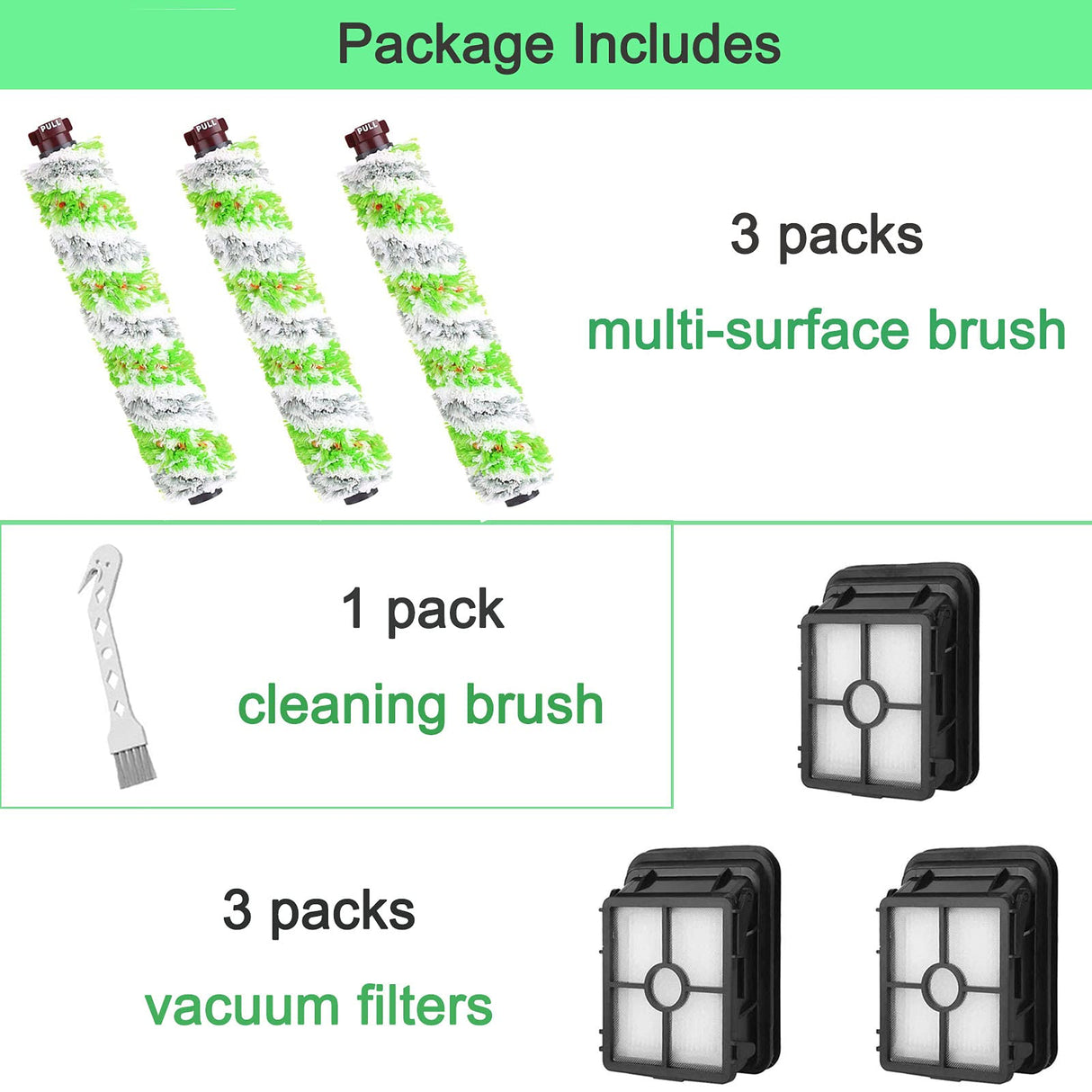 Bvhonwe 6 Pack Replacement Parts for bissell CrossWave Pet Pro 2306A & CrossWave 1785 Series 3888A Vacuum Cleaner, 3 Pack 2460 Brush Rolls,3 Pack 1866 Filters,Compare to Part 1613568&161-3568,1608684