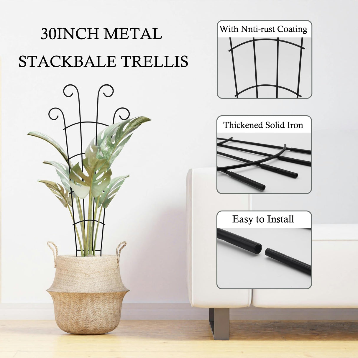 30 Inch Trellis for Climbing Plants Indoor 3 Pack Indoor Plant Trellis for Potted Plants Metal Garden Trellis for pots Indoor Outdoor for Monstera Pothos Vine Ivy Hoya(30inch Black)