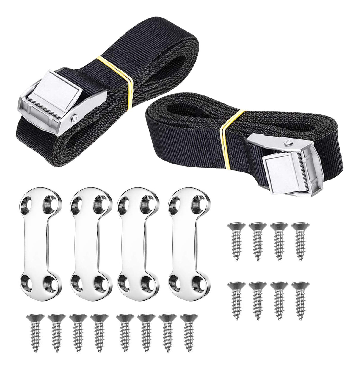 Cooler Tie Down Kit for YETI RTIC Coolers, Universal Cooler Straps with Stainless Steel Deck Plates & Screws, Adjustable Cam Buckle Lashing Straps for Boat, Truck Bed, Trailer, Prevent Sliding