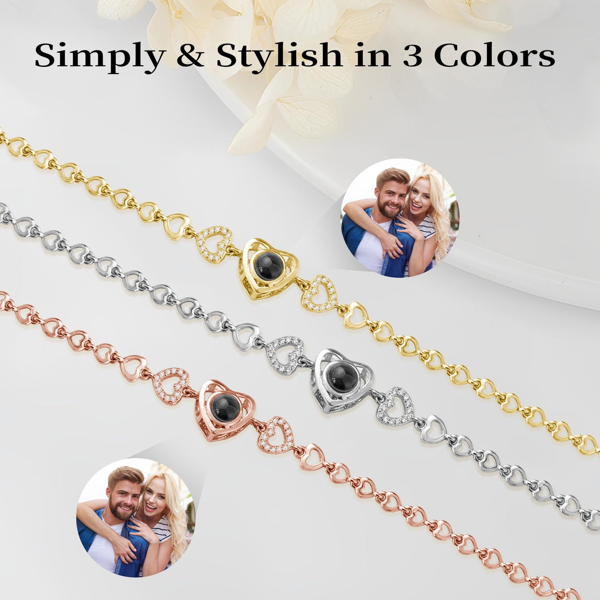 Easycosy Personalized Bracelets with Picture Inside Custom Photo Projection Bracelets Customized Gifts for Women Memorial Gifts for Girlfriend Wife