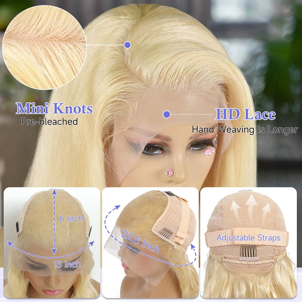 Gurdasa 30 Inch 613 13x6 Lace Front Wig Human Hair 200 Density Blonde Wig Human Hair Blonde Body Wave Lace Front Wigs Human Hair Pre Plucked 613 HD Lace Frontal Wigs Human Hair 613 Human Hair Wig