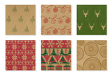 RUSPEPA Christmas Wrapping paper - Brown Kraft Paper with Red and Green Pattern For -Christmas Elements Collection-6 Roll-30Inch X 10Feet Per Roll
