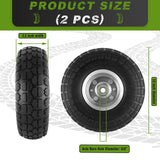 4 Pcs 4.10/3.50-4" Tire and Wheel Flat Free, 10 Inch Solid Rubber Tires with 5/8" Axle Bore Hole, 2.2" Offset Hub for Hand Truck, Wheelbarrow, Gorilla Cart, Garden Wagon Cart, Dolly, Utility Cart