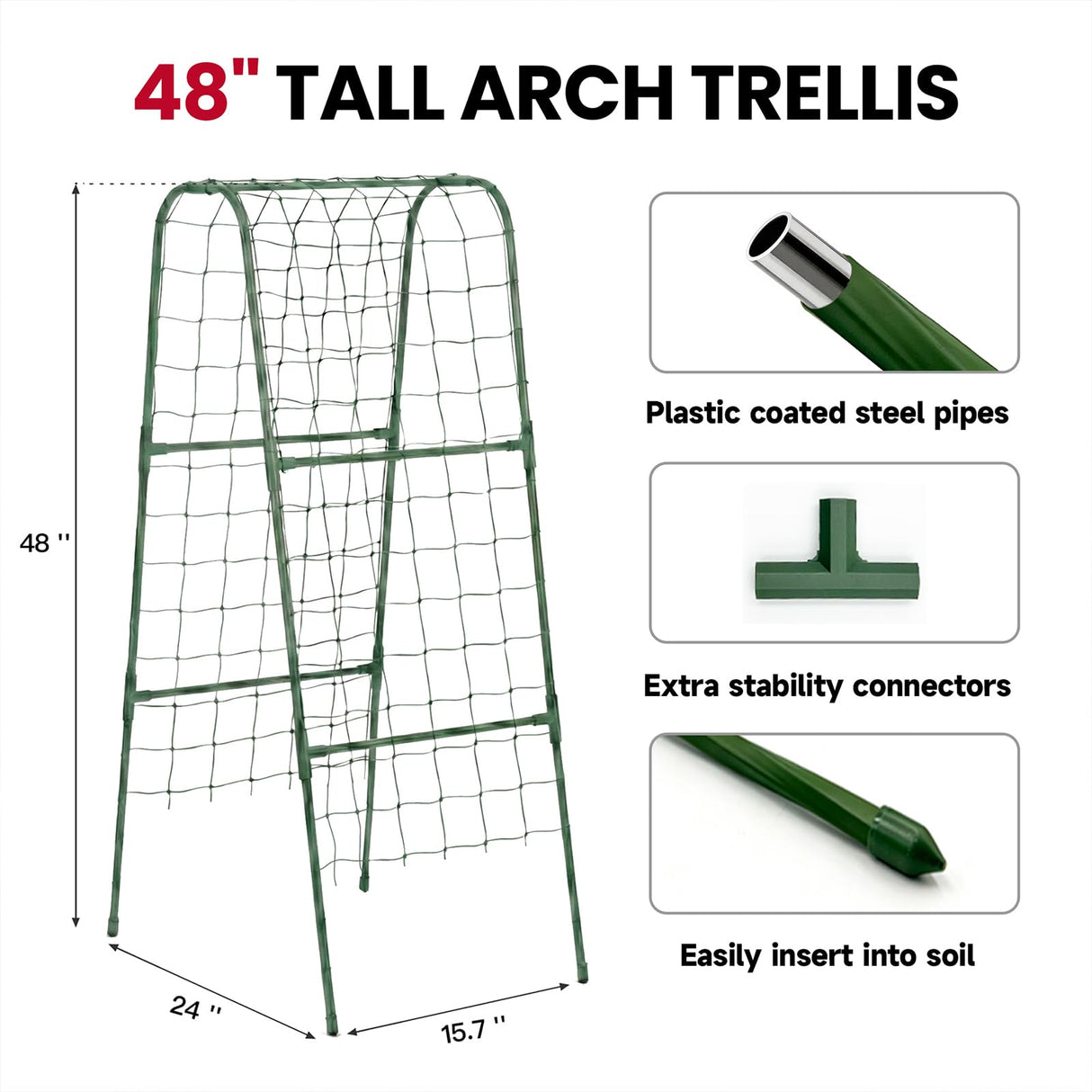 Cucumber Trellis for Raised Bed, Garden Trellis for Climbing Plants Outdoor, Metal Arch Trellis U-Shape Vegetables Support for Tomotoes Grape Vines Beans Peas (Green, 15.7" L x 24" W x 48" H)