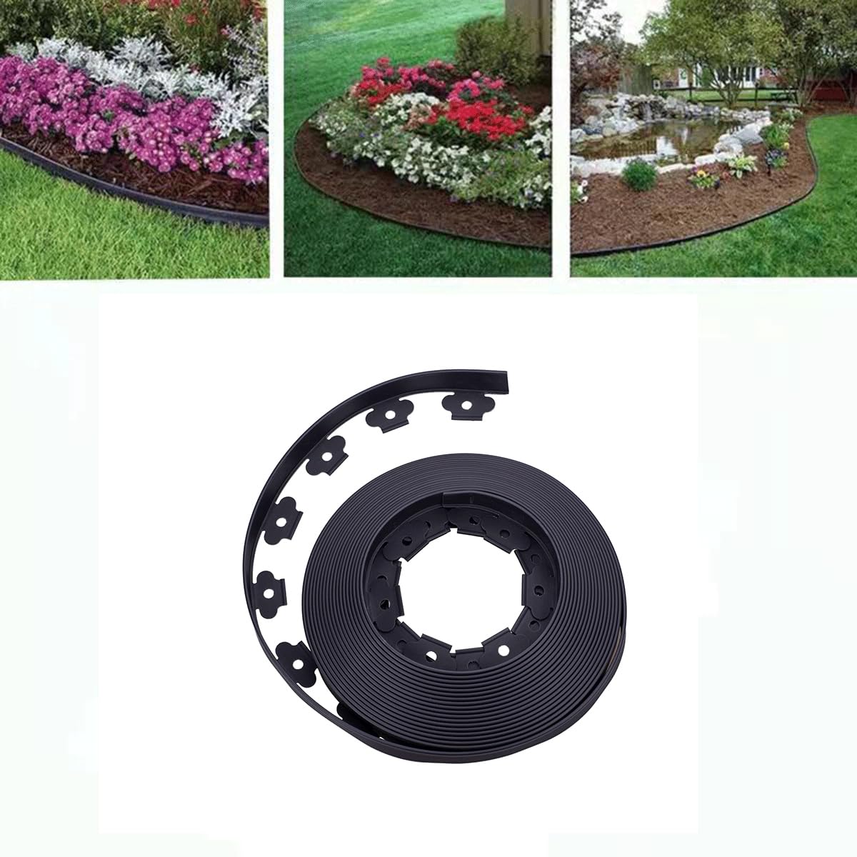 YANEYRIE Garden Edging，40FT Landscape Edging with 25 Spikes for Lawn 1.5 Inch Tall (Black, 40FT), YANEYRIE-EDGING-1.5